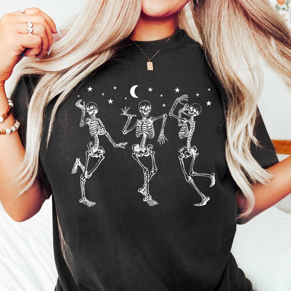 Dancing Skeletons Halloween Shirt Unisex Vintage Style Handmade